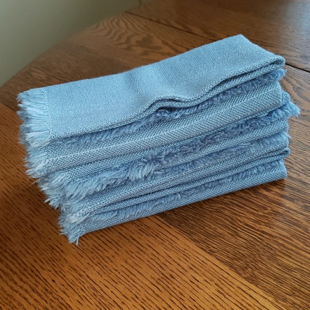 Vtg- Set (8) of Blue Fringed Napkins